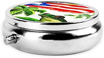 Порто Рико знамето жаби палми кутија со пилули, метална тркалезна пилула кутија, три кутии за пилули, лесен за носење