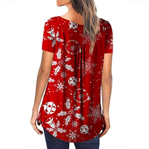 Womenените Божиќни маички со маички против вратот, проточни меки маици летни кратки ракави блуза скријте стомак лабави врвови