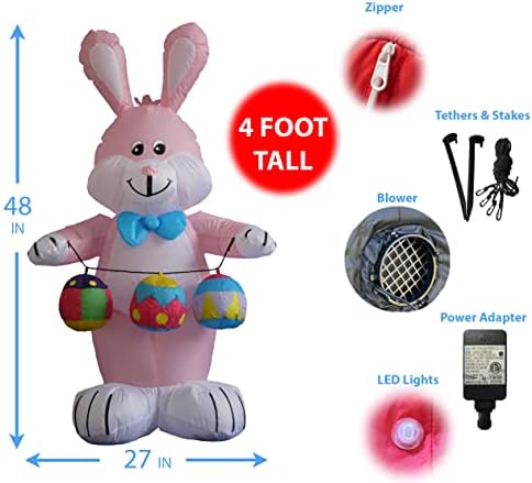 Два пакет за украси на Велигденска забава, вклучуваат осветлено јајце со надувување со височина од 6 нозе, и 4 нозе високи велигденски надувување