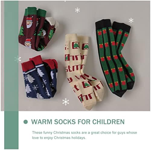 Абоофан 4 пара Божиќ деца чорап топло зимски екипаж чорапи унисекс памучни чорапи празник роденденски подарок деца чорапи
