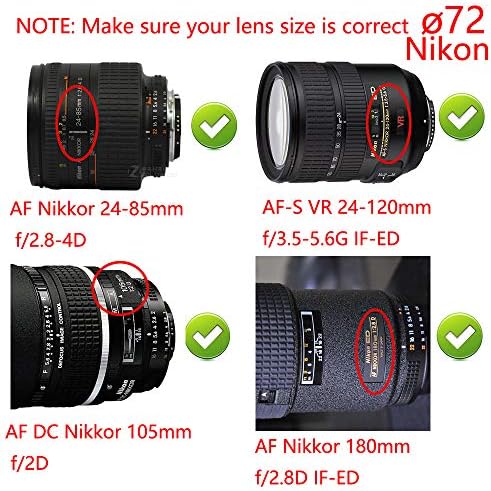 WH1916 72mm капакот на капакот на леќи за Canon EOS R RP W/ RF 24-240mm, Nikon D750 D810 W/ Nikkor 18-200mm 24-85mm, Sony A7R4 W/ Fe 24-240mm 16-35mm