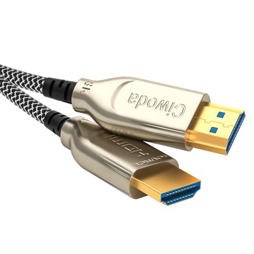 Ciwoda 8K Fiber Optic HDMI кабел 50ft, најлонски плетенка со влакна HDMI 2.1 кабел поддржува 8K@60Hz, 4K@120Hz, 48gbps, EARC, HDR10, 4: 4: