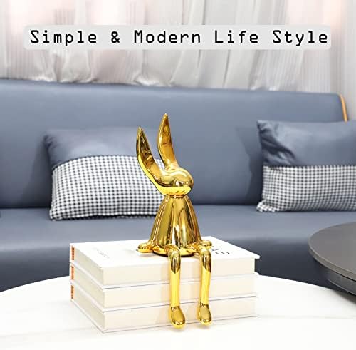 CACYTILT 11 инчи смола Златна седечка зајак Голема статуа Апстрактна животинска скулптура Колекционерски дисплеј фигурини за домашни полици за