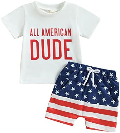 4 -ти јули бебе момче облека за деца четврти јули маици и шорцеви сет на патриотска облека за печатење на американска печатење