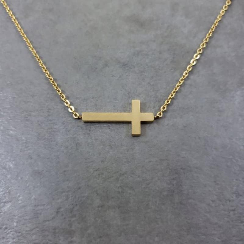 T3STORE минимализам распетие христијански накит златен крст приврзок ѓердан за Христос мажи жени ланец за девојки - платина позлатена