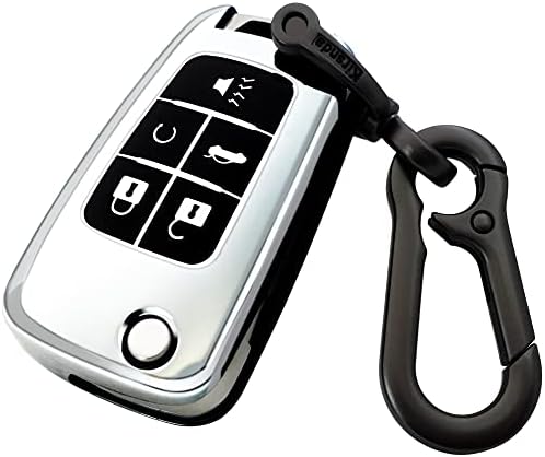 Kirsnda за Chevrolet Flip Key Fob Cover Cover со клуч за клучеви, мека TPU клуч за клучеви/кожа, 5-копчиња одговараат на Chevy Equinox