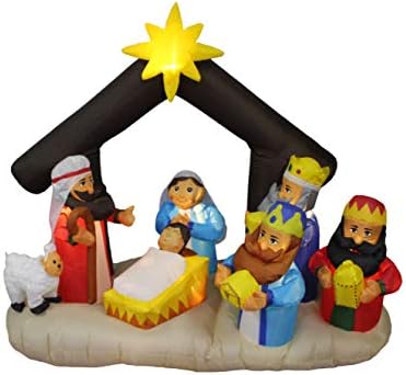 6 нозе долга Божиќна сцена на надувување со надувување со три светла за украсување на забави на кралевите, отворено затворено украси