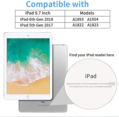 Кенке iPad 9.7 случај за iPad 6 -та генерација/iPad 5 -та генерација кутија со држач за моливи, паметен трифолд штанд мек TPU заден