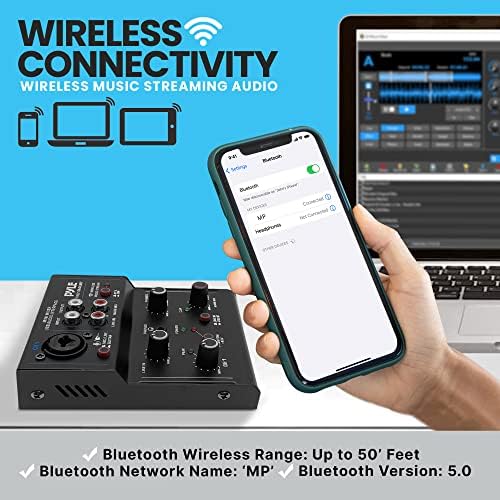 Pillo Professional Professional DJ Audio Mixer - 2 -канален Bluetooth DJ Controller Sound Mixer W/USB аудио интерфејс, RCA IN, Combo Jack
