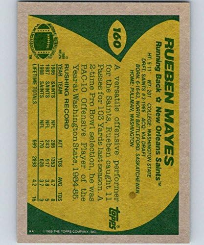 1989 Топпс 160 Рубен Мејс Светци НФЛ Фудбалска картичка НМ-МТ