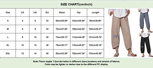 Обични панталони за жени во Гуфесф, женски исечени памучни постелнини со глуждот Каприс панталони лабави панталони со џебови