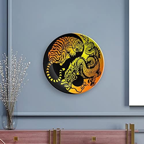 Јин јанг змеј тигар коска Кина Декоративна плоча со стојат домашни плочи за десертни плочи за домаќинство Подарок 7инч