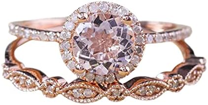 2023 Елегантни жени розово злато исполнето Морганит розов скапоцен камен свадба невестински прстен сет буци акрилни прстени