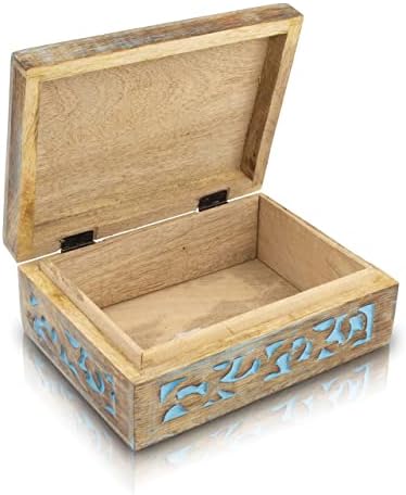 Одличен Роденденски Подарок Рачно Изработена Декоративна Дрвена Кутија За Накит Дрво На Животот Резба Накит Организатор Кутија