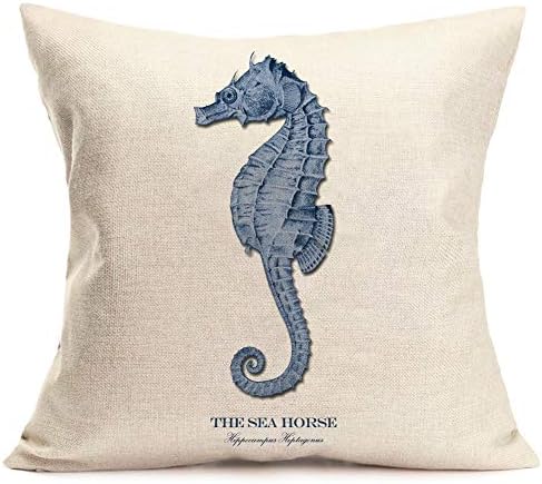 Фукеен крајбрежна тема дома украси фрли перница за сини океан модел на морски коњи, перничиња покрива памучна постелнина 18x18 инчи