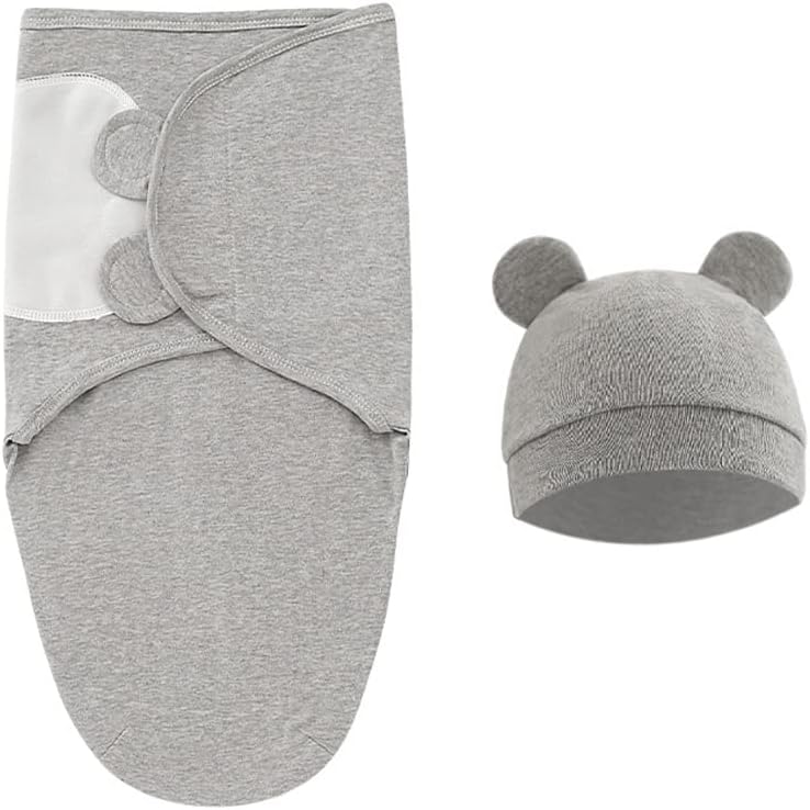 Бебе Swaddle вреќа за спиење со капа поставена за 0-3 месеци 3-пакет меко памучно новородено носење, носено обвивка за момчиња за девојчиња