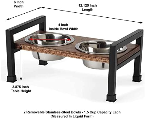 Petrageous 15012 Martinique Wood Non-Slip Table и челична рамка Dog Diner 1,5 чаша капацитет по отстранливи чинии од не'рѓосувачки