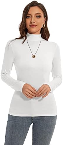 Yepclick женски долги ракави се потсмеваат на врвовите на теренот на тенок тенок лесен вклопување во маици под слој маици