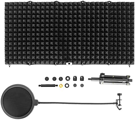 Изолациониот штит на микрофон ithwiu со заоблен панел на статив, склопен микрофон звучен штит со троен звук изолација, рефлектор