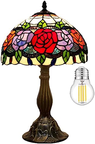 Роза Тифани ламба извалкана стаклена табела за ламба стил уметнички стакло ламба 19 инчи високи стакло 12 инчи ламба сенка ламба покрај ламба 1