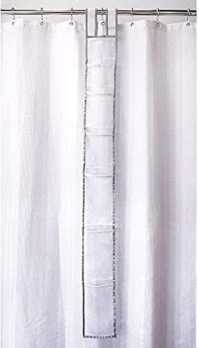 Скајвин за туширање со џебови, висечки мрежен туш кади - 2 пакет, 60 x 6 инчи со 7 џебови, ткаенина од полиестерска мрежа, прилагодлива лента