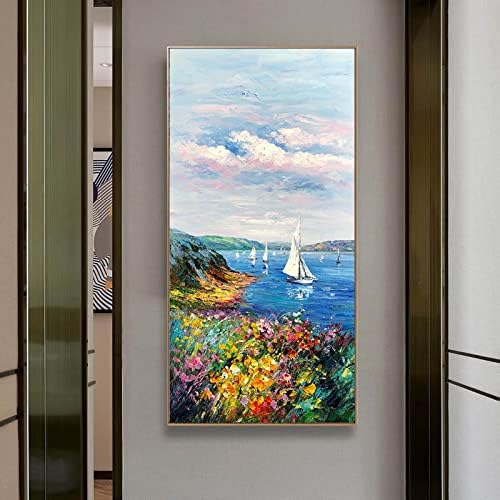 Современо рачно насликан впечаток Пејзаж масло сликарство на платно пејзаж Млажен живот океански пловечки брод ретро за домашна соба дневна соба