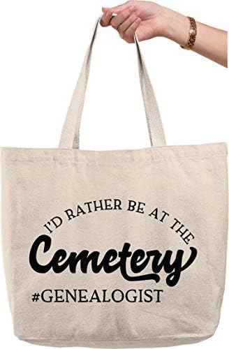 Јас повеќе сум на генеалогот на гробиштата, смешна историја на работа, природно платно торба, смешен подарок