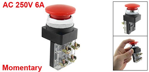 UXCELL A12042700UX0294 AC 600V 6A 38 mm 1,5 Црвен знак Моментен прекинувач за копче за притискање на печурки 1 Не 1 NC