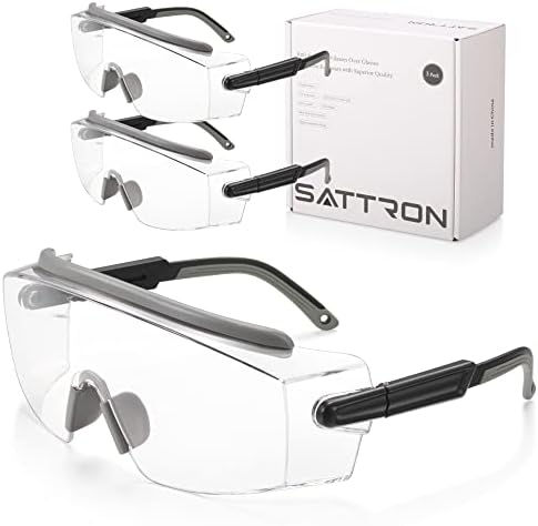 Безбедносни очила Sattron 3 пакет преку очила, заштитни очила со чиста леќа за завиткување, ANSI Z87.1 Заштита на очите се вклопуваат во текот