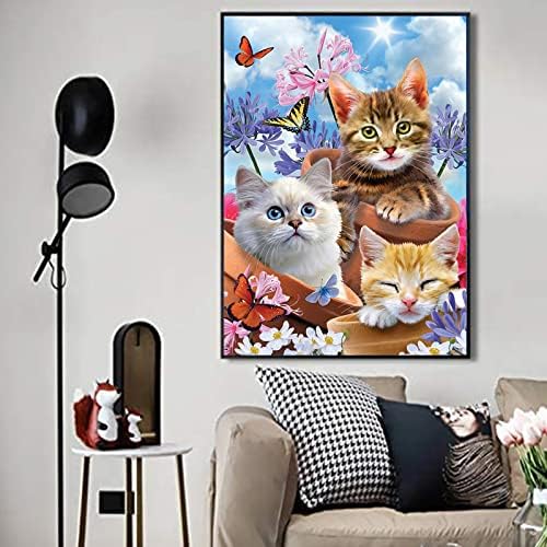Сликарство со дијаманти за мачки Розбери, шарени комплети за сликање на мачки дианд за возрасни, DIY дијамантска уметност за почетници, одлични