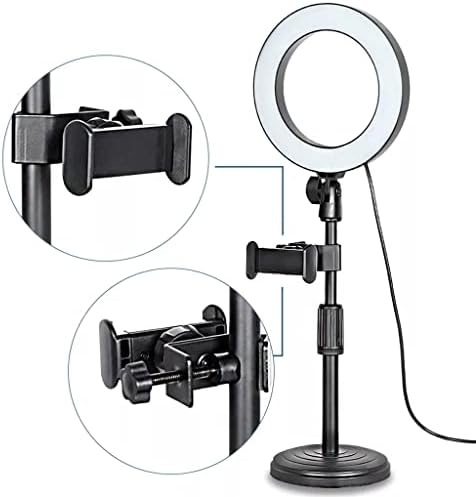 SXNBH LED RING RING DESKTOP LIVE LIGHT USB Пополнете ламба затемнета со држачот на телефонот Tripod 5600K прилагодлив за селфи за телефон