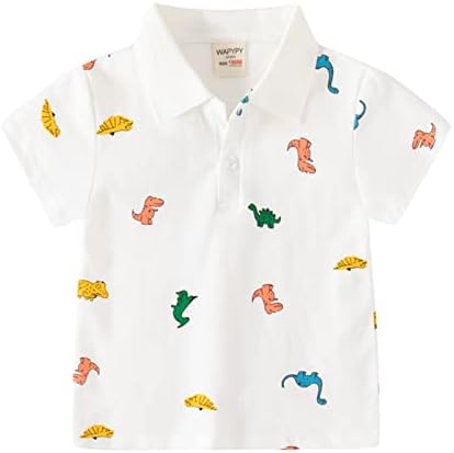 Детето момче диносаурус отпечатоци од кошула цртани филмови со краток ракав за кратки ракави, шекети момчиња кошула врвови лето маица