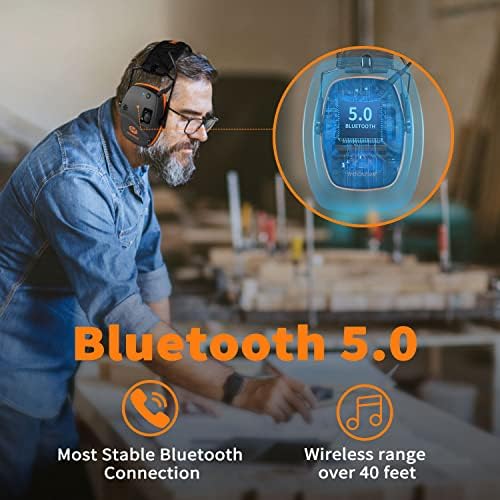 Хоказор Bluetooth 5.0 Комплет За Заштита На Ушите И Пар Гел Ушни Влошки Комбинација За Градежни Работни Продавници И Многу Повеќе-Портокалова