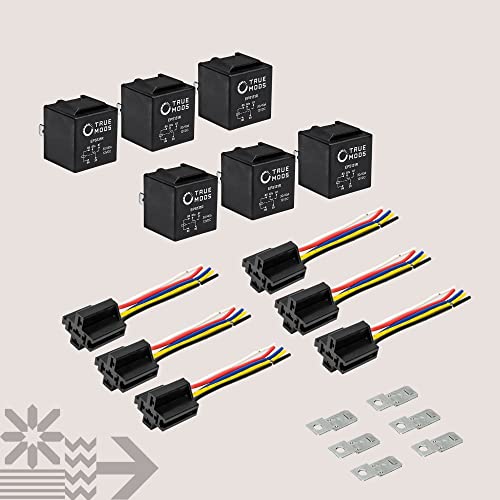 6 пакет комплет за реле со 5-пински 12V 12V [држач за приклучување на приклучоци] [14 AWG Hot Wire] [SPDT] [30/40 AMP] АВТОМОТИВНИ