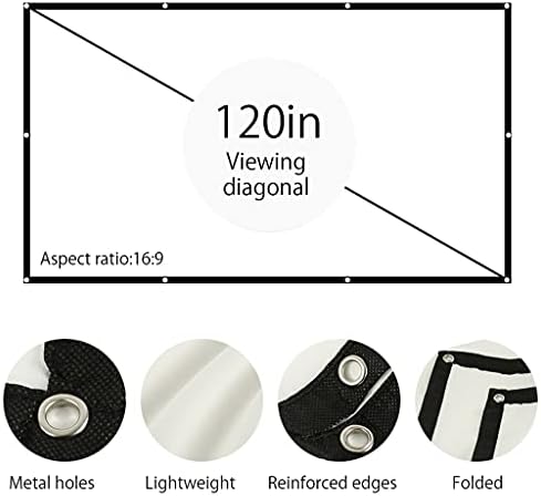 Xxxdxdp 100/120 инчен проектор екран 16: 9 Бела дакрона дијагонална видео проекција на екранот за проекција, монтиран за домашен