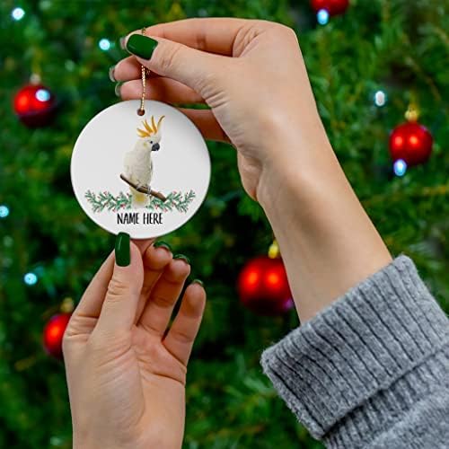 Смешно коктуто бело папагал Персонализирано име подароци 2023 украси за новогодишна елка кружат керамика