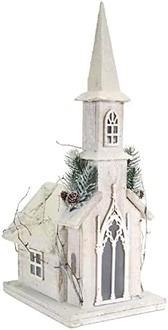 Божиќен декор - пред -осветлена дрвена снежна бела црква 20,25 „висока
