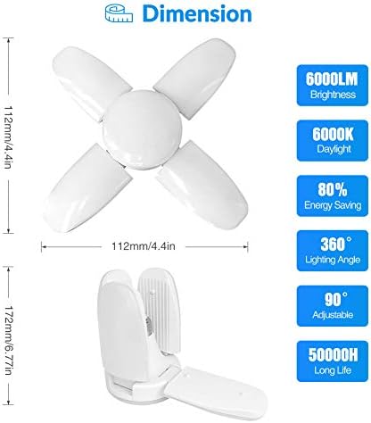 60w 6000Lm E26/E27 Стандардна База 6500K Clod-Бело Led Преклопно Светло За Подрум, Гаража, Магацин, Двор,