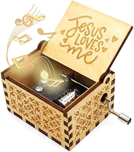 Дрвена музичка кутија Укебобо - Исус ме сака музичка кутија, подароци за христијанин, жена, деца - 1 сет