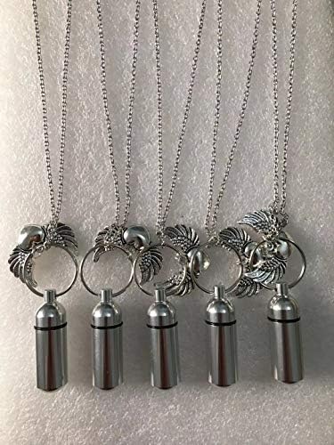 Семејно срце Ангели Асортиман на пет четкани сребрени кремирање урн со прекрасна цевка и упатства - со пет кадифени торбички, ланци и инка