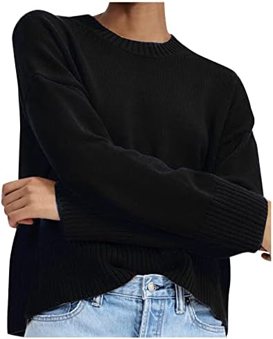 Rmxei Дами моден џемпер со цврста боја на вратот со кратки пулвер џемпер