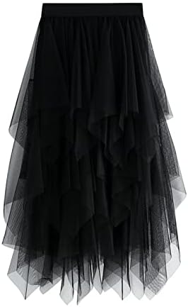Висина Еластична боја со висока фустан од половината мрежа долга неправилна женска облека солид плус големина здолништа за девојчиња