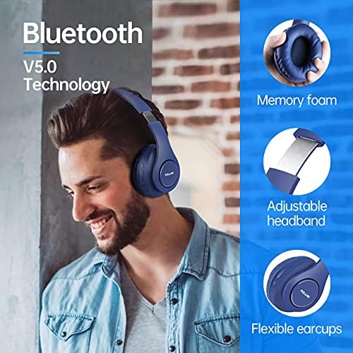 полини Bluetooth Слушалки Преку Уво, Безжични Слушалки V5.0 со 6 EQ Режими, Мека Меморија-Протеински Слушалки И Вграден Микрофон за iPhone/Android