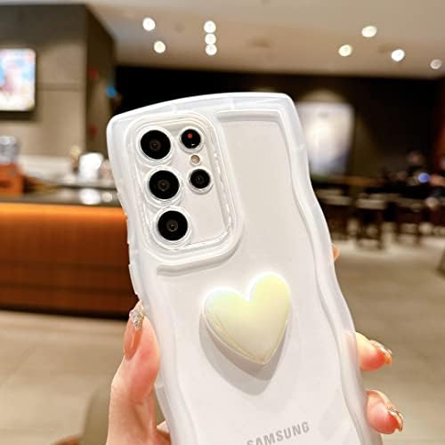 LYQZDT Компатибилен Со Samsung Galaxy S23 Ултра Случај, Симпатична 3d Љубов Срце Случај, Мода Кадрава Бран Мат Јасна Рамка Работ Мека