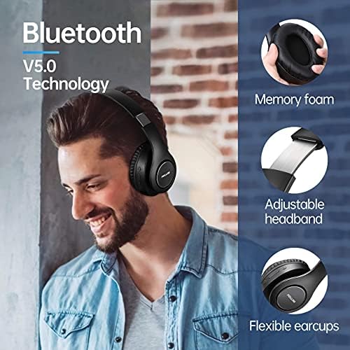 полини Bluetooth Слушалки Преку Уво, Безжични Слушалки V5.0 со 6 EQ Режими, Мека Меморија-Протеински Слушалки И Вграден Микрофон за