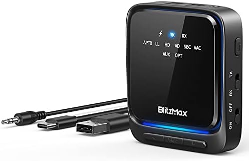 Blitzmax Bluetooth 5.2 приемник на предавателот, 2-во-1 Bluetooth адаптер, Bluetooth Bluetooth Bluetooth Aptx адаптивен аудио