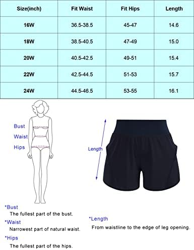 Hannaен Николе Plusенски плус големина Брзо суво атлетски шорцеви со џеб со висока половината за вежбање кратка кратка