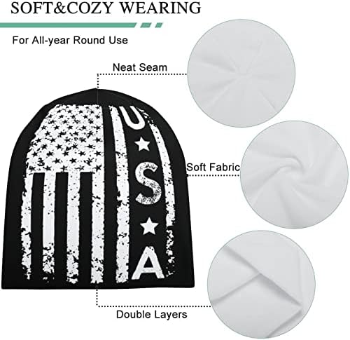 Америка со знаме унисекс -капа, топло капаче за череп капа за спиење, за спиење, една големина