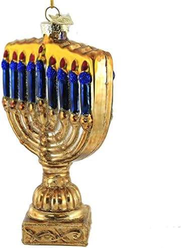 Благородни скапоцени камења Златен еврејски менора стаклен одмор Хануках дрво украс C1739 НОВО