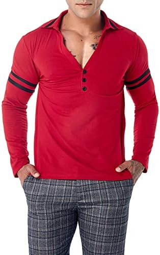 Jeke-dg машка копче надолу кошула длабока маица со v-lapel долга ракав Поло вафли тенка голф работна облека термички џемпери обичен